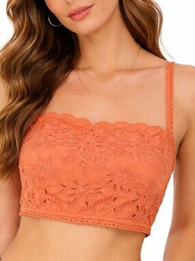 Free People Cassandra Eyelet Lace Crop Top Tie Back Boho Festival Sz S
